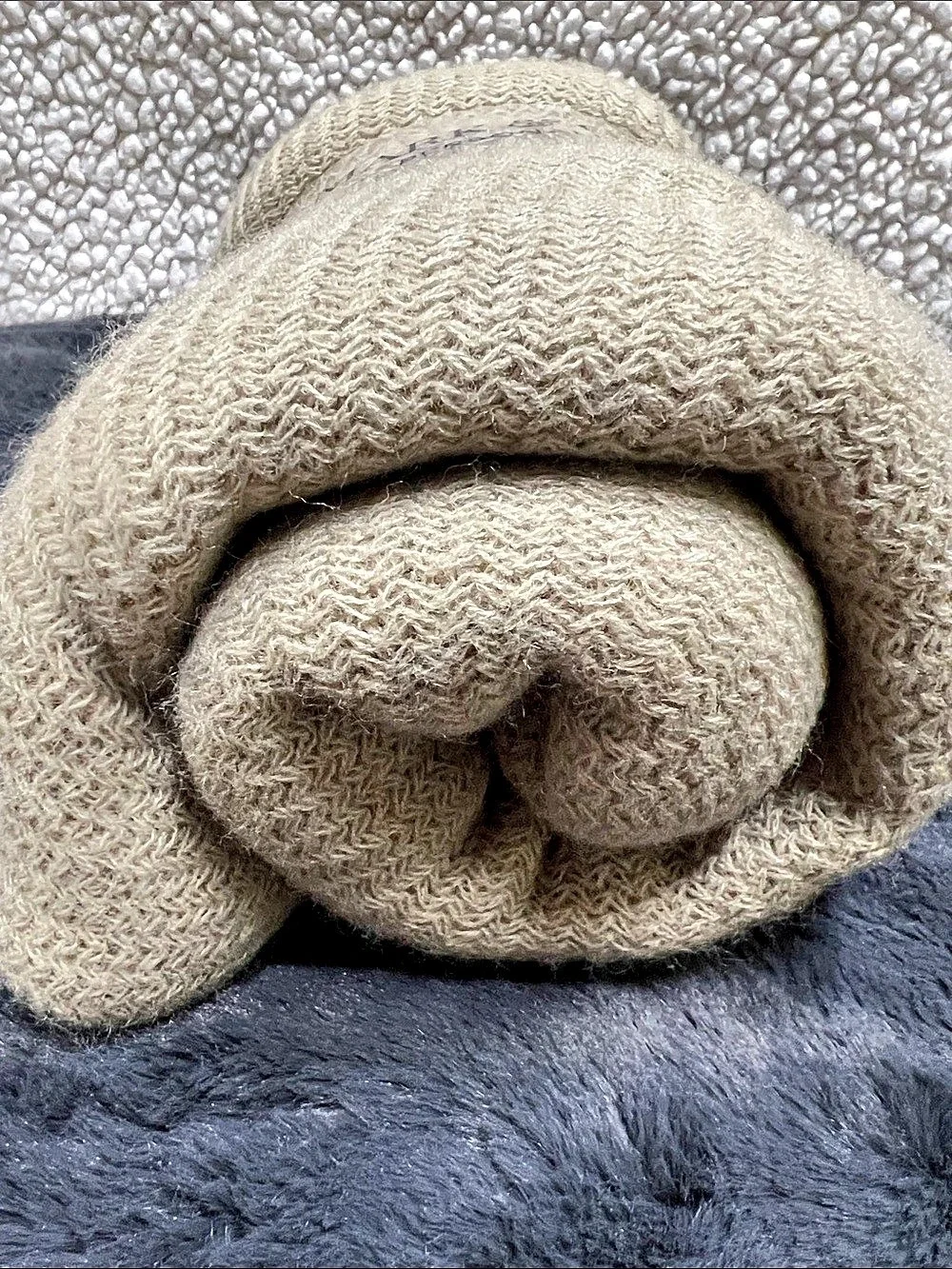 Mark & Graham Italian Herringbone Woven Throw Blanket Beige NWT